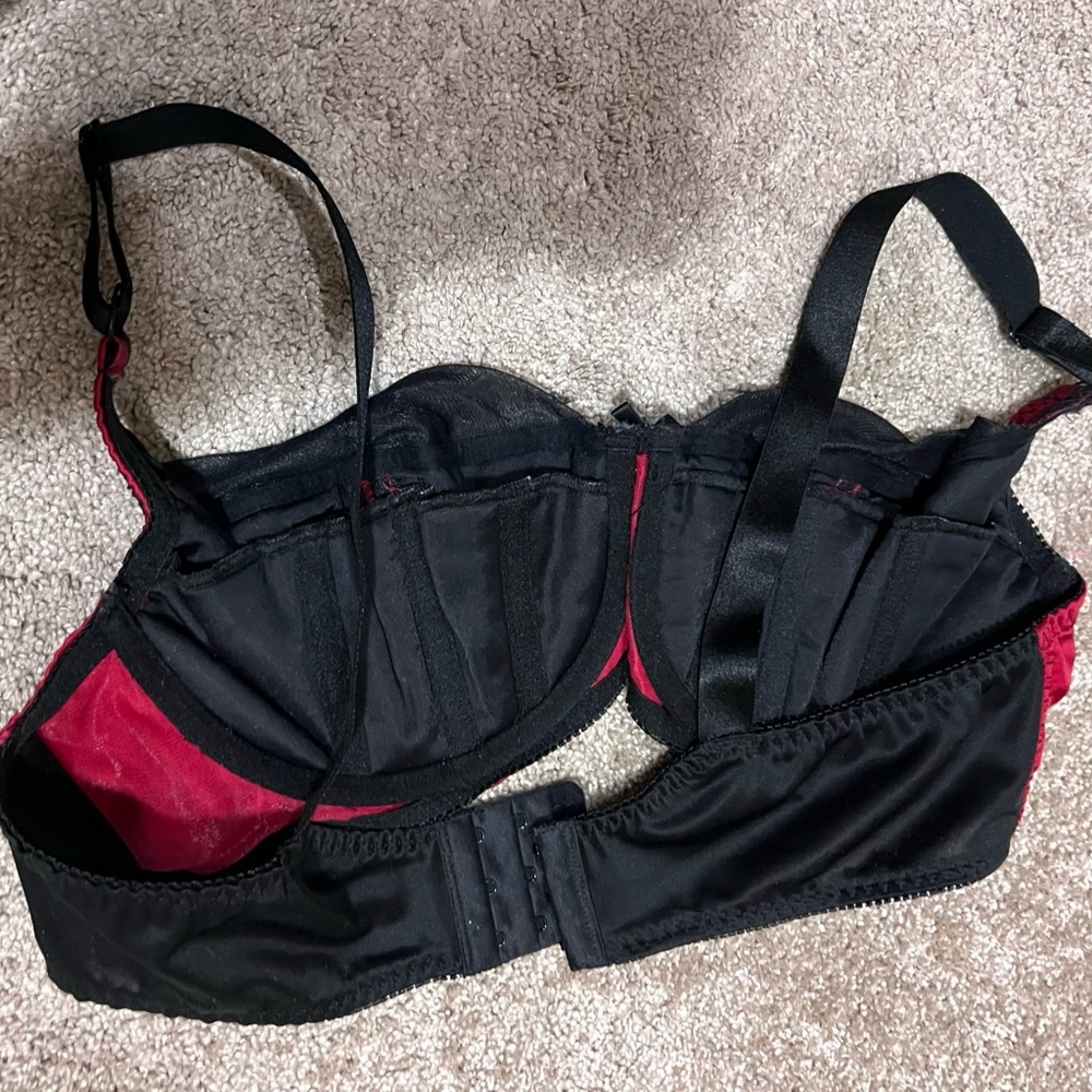 Secrets in Lace Satin Underwire Bra in Deep Burgundy with Black Trim - Picture 6 of 6